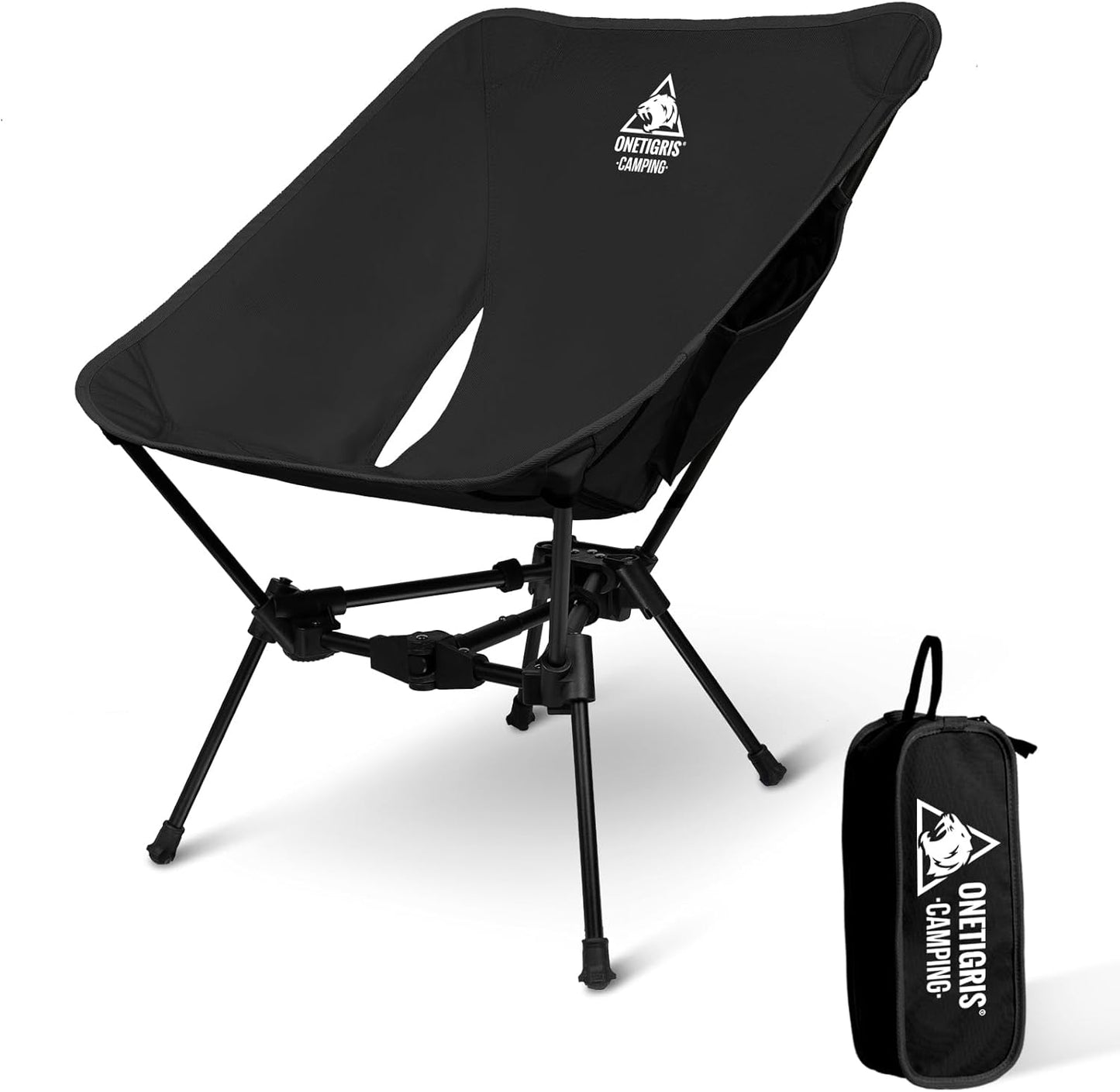 OneTigris TIGERBLADE Campingstuhl faltbar 150 kg, Klappstuhl Camping leicht Dreiecksrahmen, Faltstuhl Ultraleicht, mit 2 Seitentaschen für Outdoor, Wandern