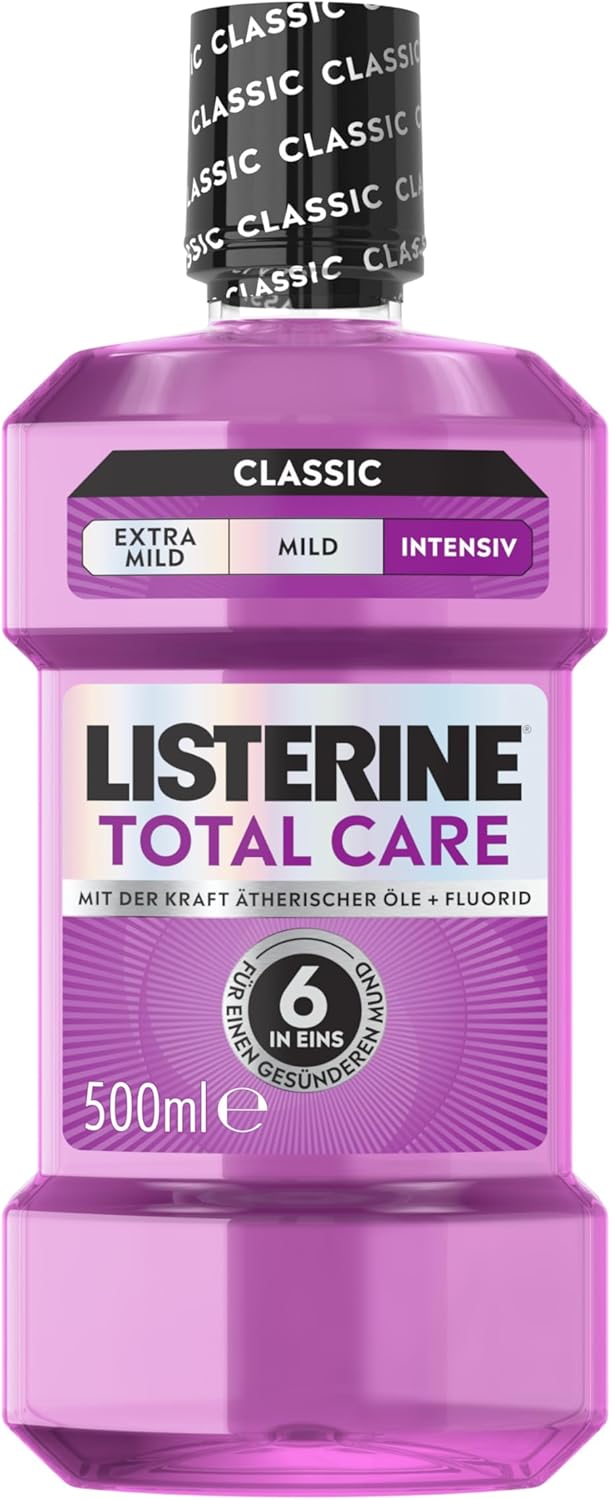 LISTERINE Total Care Zahn-Schutz 6 x 500 ml, schützende Mundspülung gegen Karies mit 6 in 1 Wirkung, antibakterielles Mundwasser schützt vor Zahnfleischproblemen, bis zu 24h frischer Atem