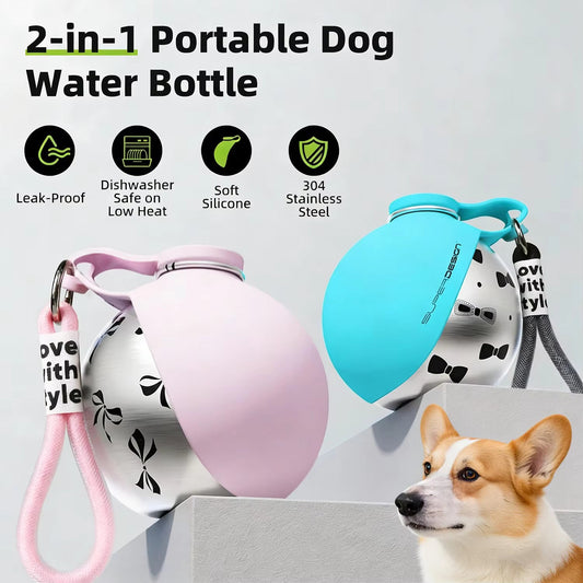 2-in-1 Tragbare Hunde-Trinkflasche für kleine Hunde – Auslaufsicher