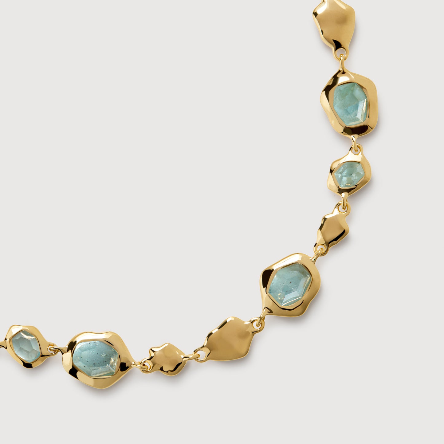 Gold Vermeil Odyssey Edelstein-Kettenarmband mit Kieselstruktur - Aquamarin