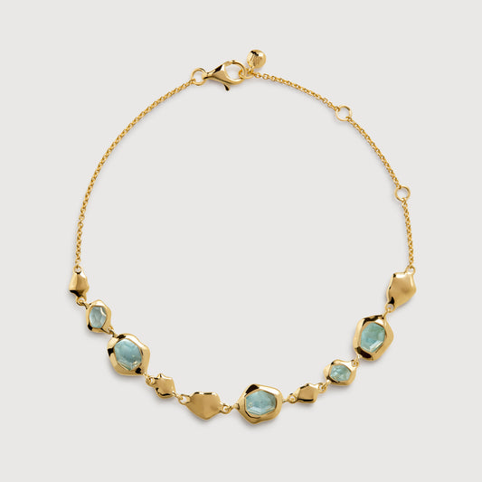 Gold Vermeil Odyssey Edelstein-Kettenarmband mit Kieselstruktur - Aquamarin