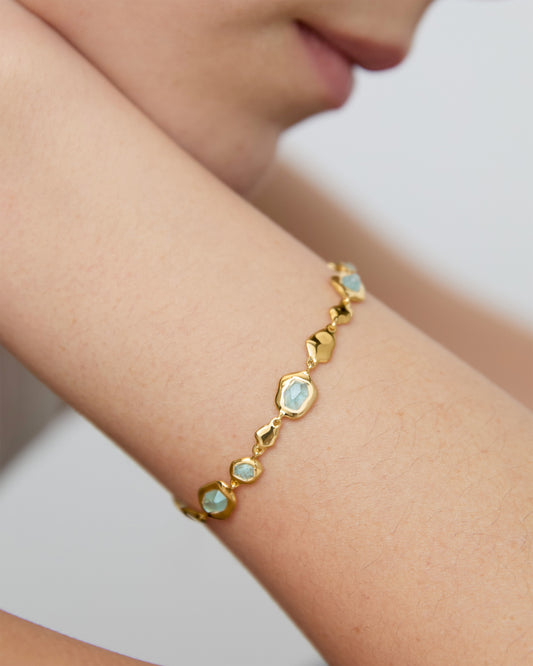 Gold Vermeil Odyssey Edelstein-Kettenarmband mit Kieselstruktur - Aquamarin