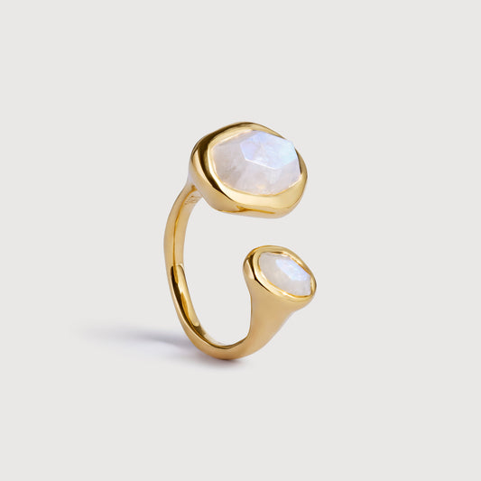 Gold-Vermeil-Ring „Odyssey“ mit offenem Design – Mondstein