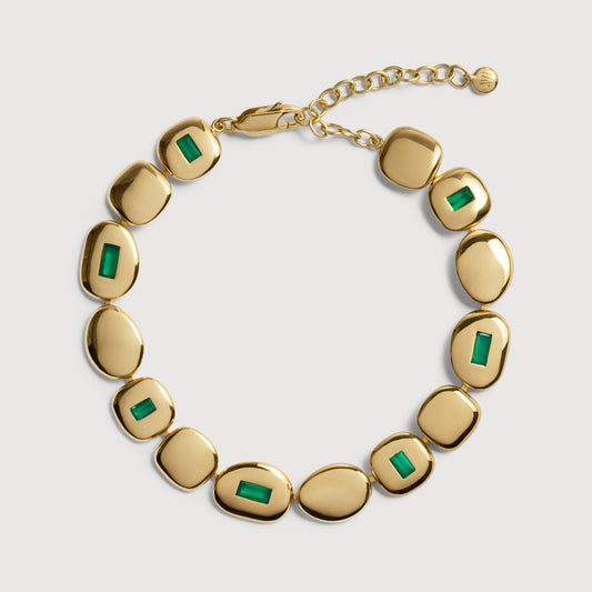 Gold-Vermeil-Armband „Gemdrop Mosaic“ – Grüner Onyx