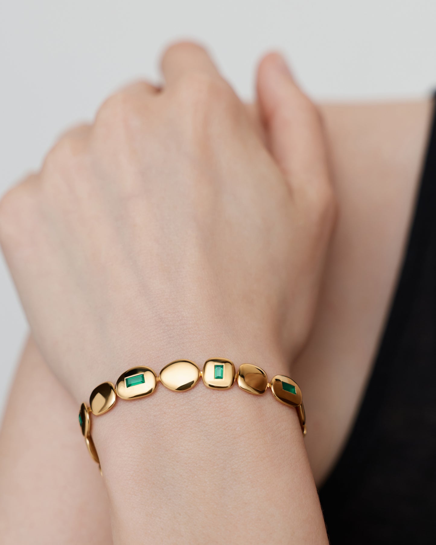 Gold-Vermeil-Armband „Gemdrop Mosaic“ – Grüner Onyx
