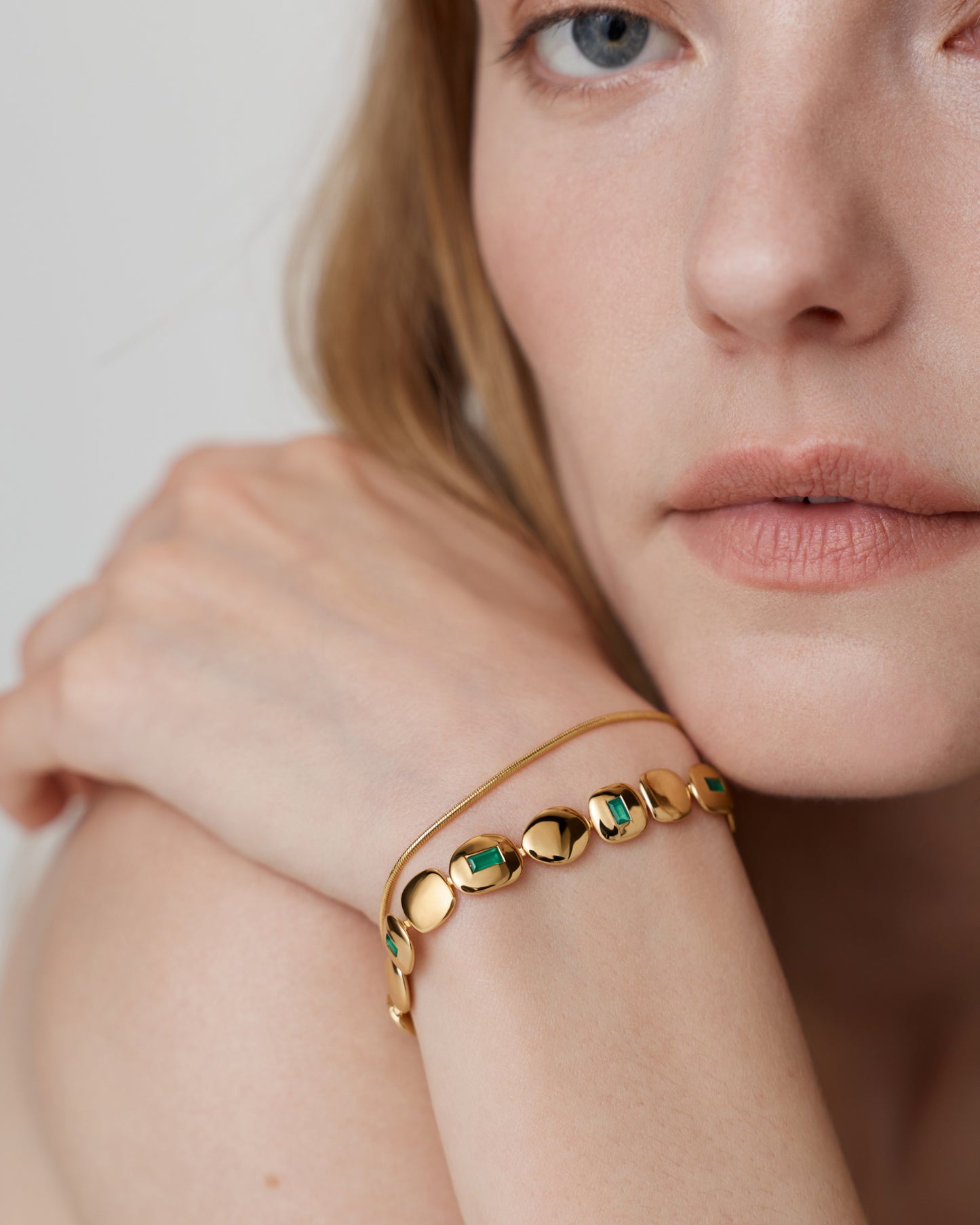 Gold-Vermeil-Armband „Gemdrop Mosaic“ – Grüner Onyx