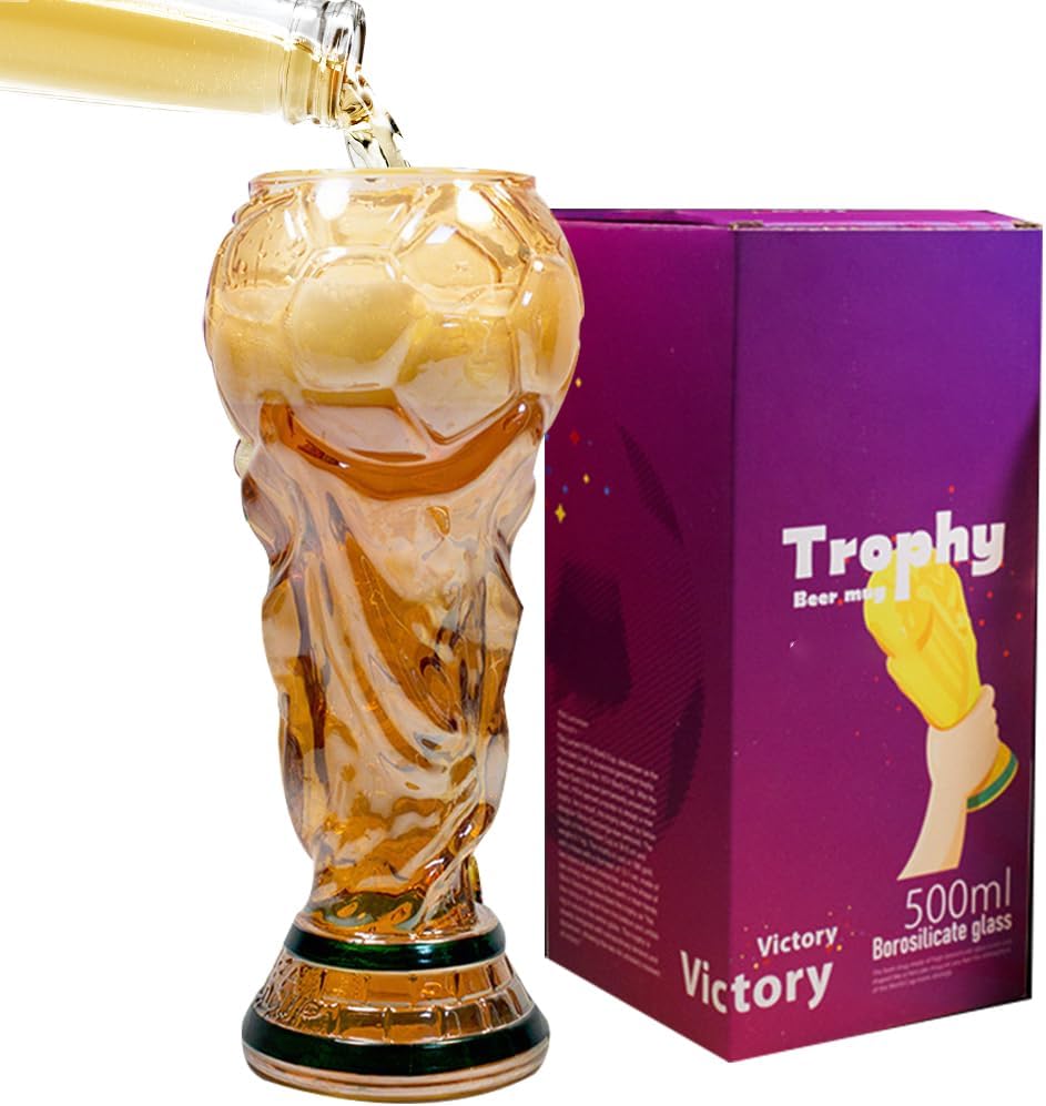 500 Ml Fußball Bierkrug, WM Bierkrug zum Beobachten von Fußball, Wm Bierkrug Im Trophäen-Design für Bier, Cocktails, Getränke, Fußballp