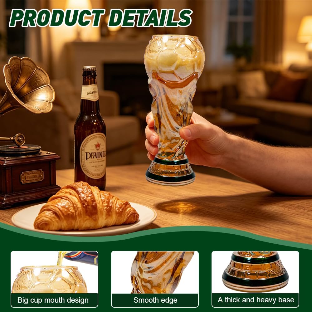 500 Ml Fußball Bierkrug, WM Bierkrug zum Beobachten von Fußball, Wm Bierkrug Im Trophäen-Design für Bier, Cocktails, Getränke, Fußballp
