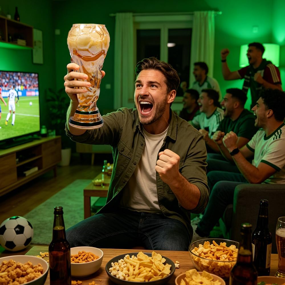 500 Ml Fußball Bierkrug, WM Bierkrug zum Beobachten von Fußball, Wm Bierkrug Im Trophäen-Design für Bier, Cocktails, Getränke, Fußballp