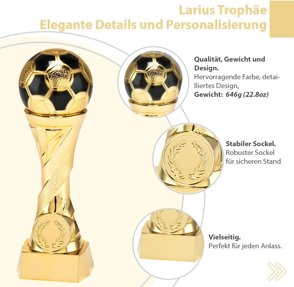 Larius Pokal Ehrenpreis Fußball in Gold und Silber mit Wunschgravur