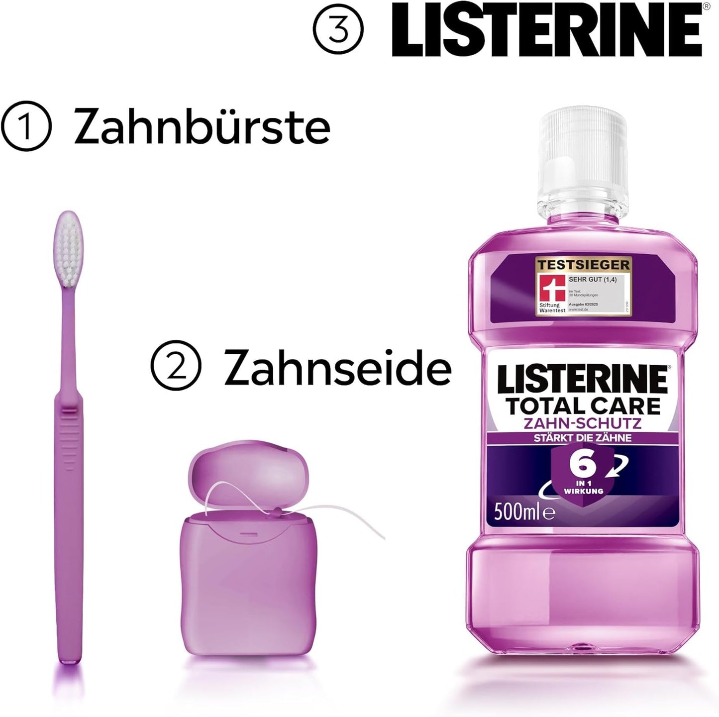 LISTERINE Total Care Zahn-Schutz 6 x 500 ml, schützende Mundspülung gegen Karies mit 6 in 1 Wirkung, antibakterielles Mundwasser schützt vor Zahnfleischproblemen, bis zu 24h frischer Atem