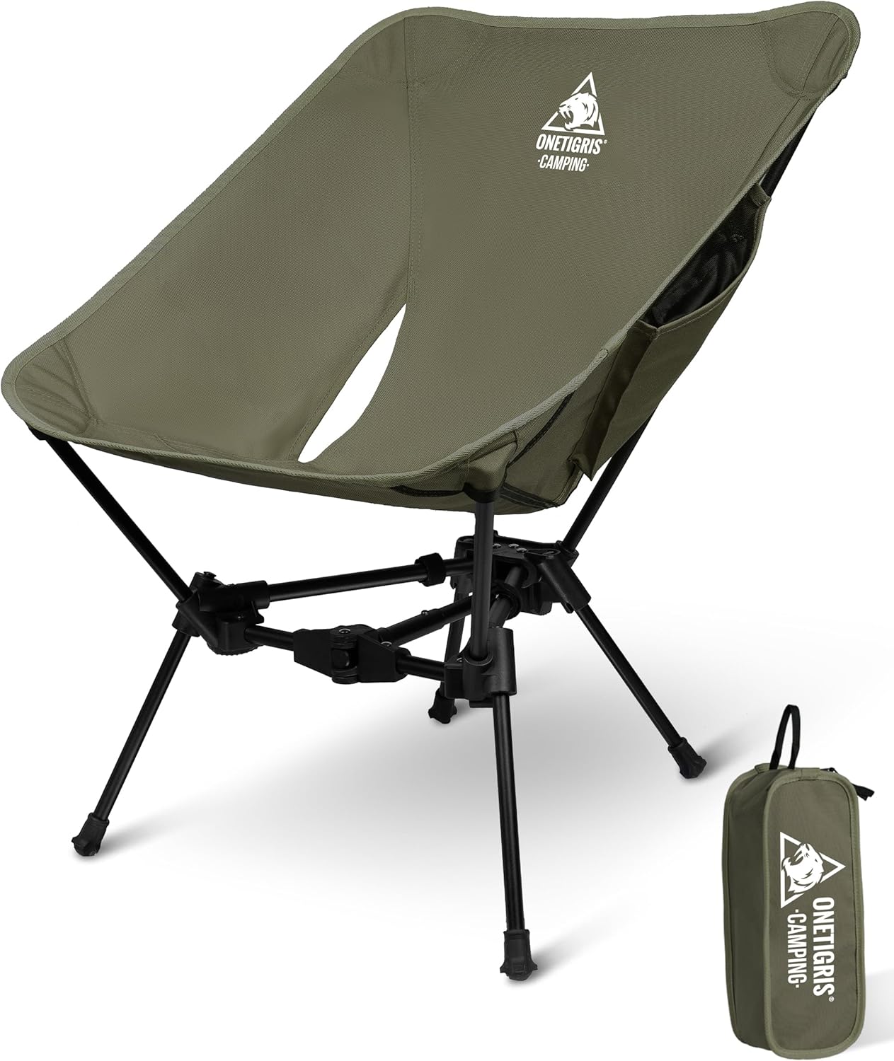 OneTigris TIGERBLADE Campingstuhl faltbar 150 kg, Klappstuhl Camping leicht Dreiecksrahmen, Faltstuhl Ultraleicht, mit 2 Seitentaschen für Outdoor, Wandern
