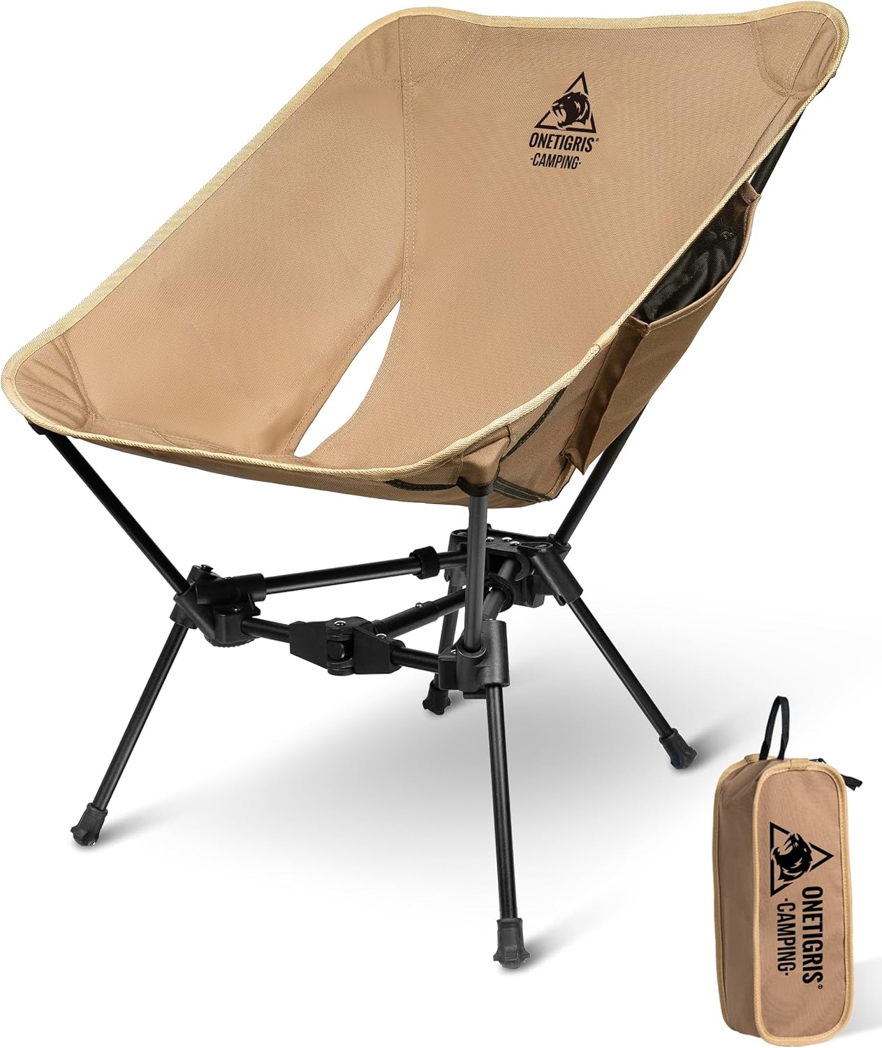 OneTigris TIGERBLADE Campingstuhl faltbar 150 kg, Klappstuhl Camping leicht Dreiecksrahmen, Faltstuhl Ultraleicht, mit 2 Seitentaschen für Outdoor, Wandern