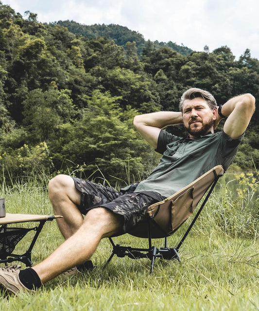 OneTigris TIGERBLADE Campingstuhl faltbar 150 kg, Klappstuhl Camping leicht Dreiecksrahmen, Faltstuhl Ultraleicht, mit 2 Seitentaschen für Outdoor, Wandern