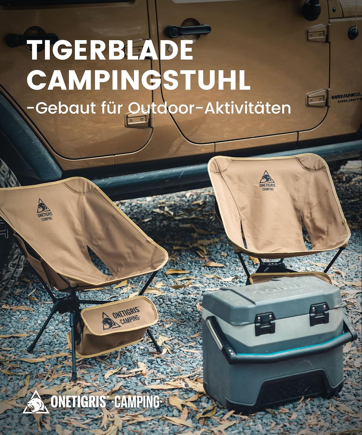 OneTigris TIGERBLADE Campingstuhl faltbar 150 kg, Klappstuhl Camping leicht Dreiecksrahmen, Faltstuhl Ultraleicht, mit 2 Seitentaschen für Outdoor, Wandern