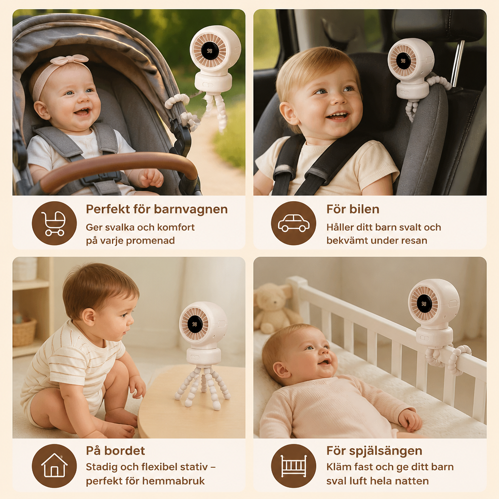 Tragbarer Mini-Ventilator mit Clip-Halterung für Kinderwagen, Kinderbett und den täglichen Gebrauch