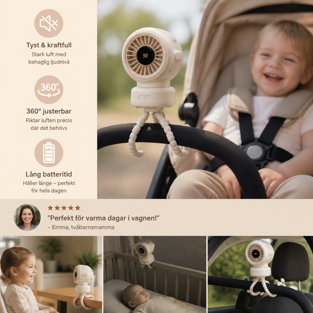 Tragbarer Mini-Ventilator mit Clip-Halterung für Kinderwagen, Kinderbett und den täglichen Gebrauch