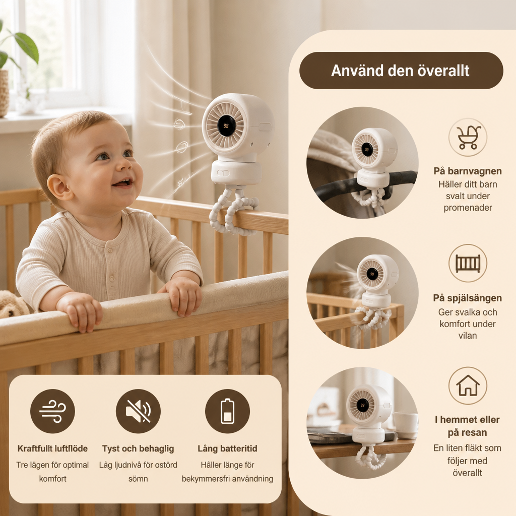 Tragbarer Mini-Ventilator mit Clip-Halterung für Kinderwagen, Kinderbett und den täglichen Gebrauch