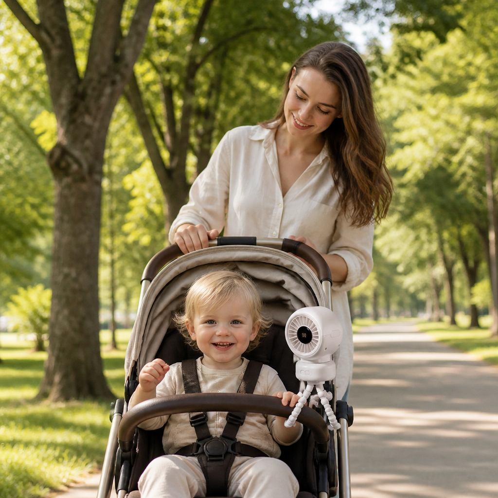 Tragbarer Mini-Ventilator mit Clip-Halterung für Kinderwagen, Kinderbett und den täglichen Gebrauch